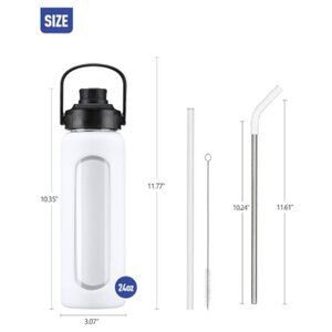 24oz Glass Water Bottle w/ Time Marker, Spout Lid, Straws – New Open Box